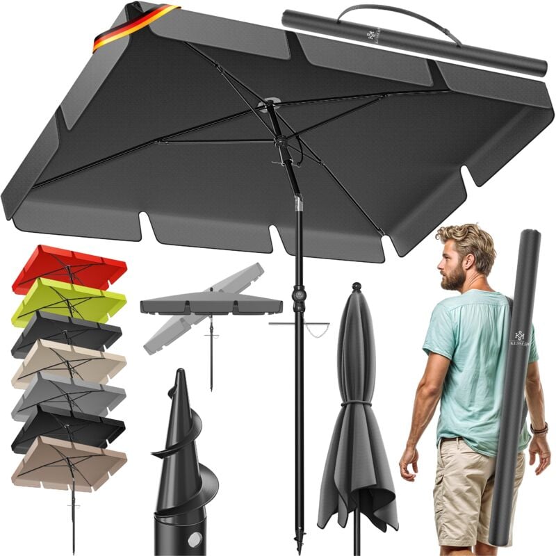 Kesser - Parasol rectangulaire avec housse 2en1 et sac de transport Parasol de terrasse Parapluie 200 × 125cm pour balcon, jardin et terrasse