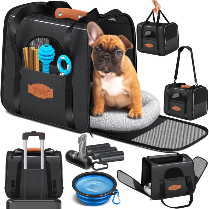 Lovpet - Boîte pour chien Sac de transport Boîte de transport 2en1 chien & chat Boîte de transport pour chien incl. coussin Pet + 3x rouleaux de sacs