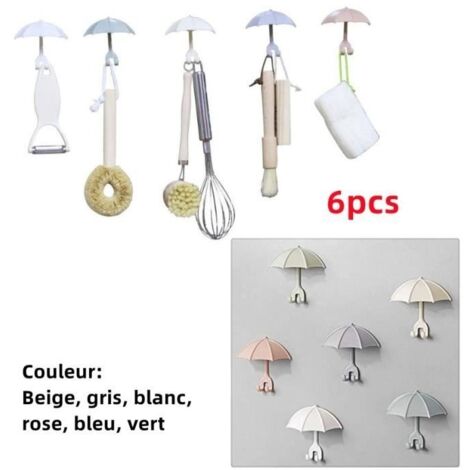 (Beige, gris, blanc, rose, bleu, vert)Porte brosse à dents mural Parapluie - Plastique - 7.8x7.3x4cm - 6 pièces