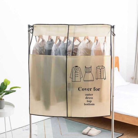beige Housse De Vêtement Penderie Longue 91X 111Cm Anti Poussière Respirant Housses De Portant Vetement Avec Transparent Fenêtre Housse De Costume Pour Robe Chemise Costumes Manteaux