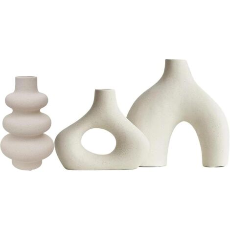 Beige Keramikvase 3er-Set Doppelberg vasen für Moderne Boho Nordic Minimalismus-Stil Dekoration -vasen für Wohnzimmer, Hochzeit, Abendessen Tisch, Party, Büro und Schlafzimmer