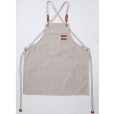 (Beige) Küchenschürze für Herren, Canvas-Schürzen mit 3 Taschen, wasserdichte und verstellbare Schürze für Grill, Restaurant, Garten, Tischler, 78 x 68 cm