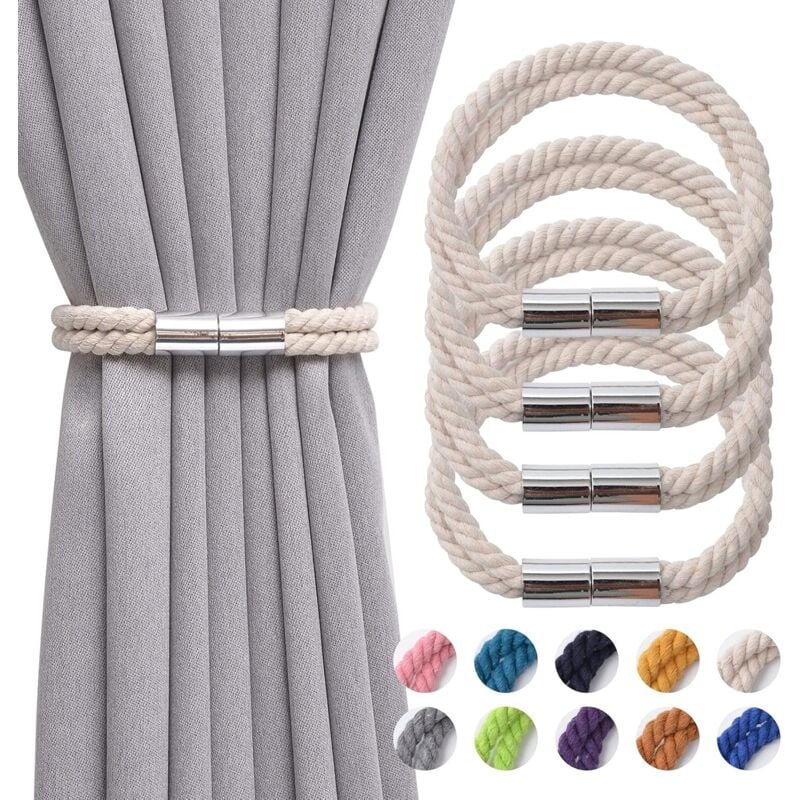 Beige Lot de 4 embrasses de rideaux magnétiques solides en coton naturel fait à la main pour rideaux fins ou épais de maison et de bureau