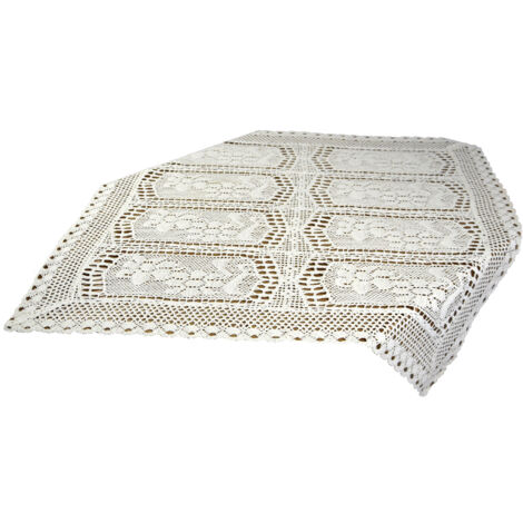 Beige Spitzendeckchen, quadratisch, 85x85 cm, beige Häkelquadrat, Boho-Stil