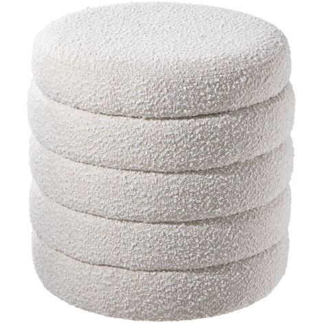 Beige Upholstered Round Storage Ottoman for Bedroom Living Room and Makeup Room