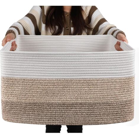 Beigefarbener Deckenkorb, dreiteilig, 48 x 28 x 23 cm, 1 rechteckiger Korb aus gewebtem Baumwollseil, Aufbewahrung für Kinder mit Griff