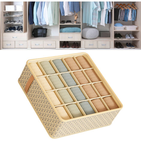 Beigefarbener Stoff-Schrank- und Kommodenorganizer, 20 Fächer, 32 x 32 x 11 cm, platzsparend, sorgt für Ordnung