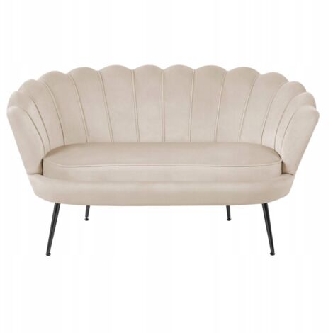 Beigefarbenes Samtsofa, hell, Zweisitzer, gepolstert, Furnitex
