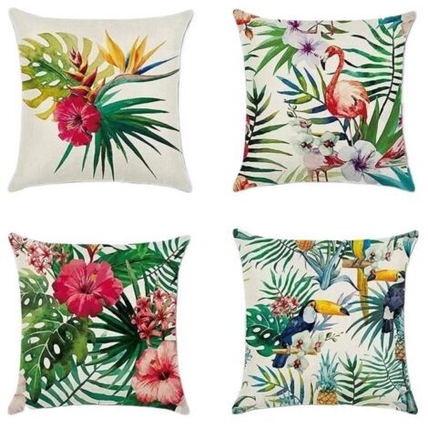 (beige)Housse de coussin - YNKKVRE - Lot de 4 - Imperméable - Motif Plantes et Fleurs - 45x45cm