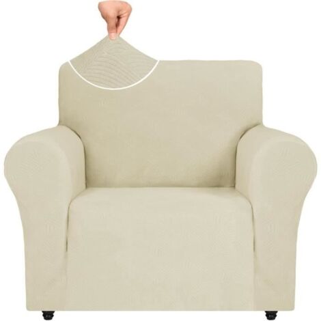(Beige)Housse de Fauteuil Extensible - Beige - Housse Canapé 1 Place avec Accoudoirs - Protection Canape Chien
