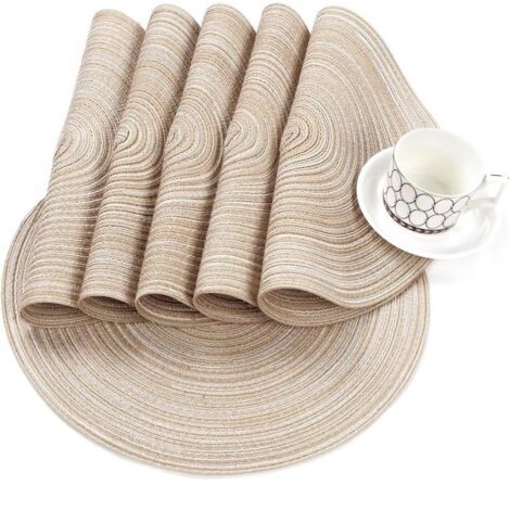 (Beige)Lot de 6 Set de Table,Rond Lavable Résistantes à la Chaleur Antidérapant pour la Fête du Mariage, 38 x 38cm -Beige