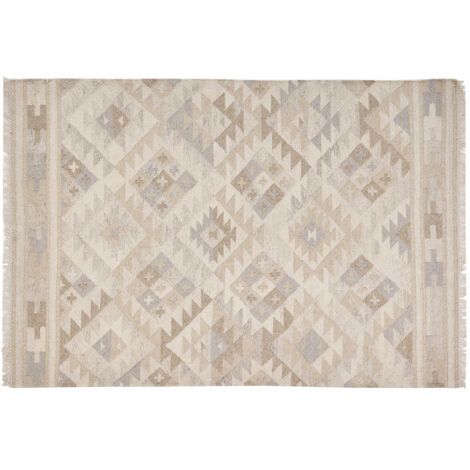 Beiger Berber-Teppich mit geometrischen Mustern aus Wolle und Baumwolle 160 x 230 cm MAKAÏ