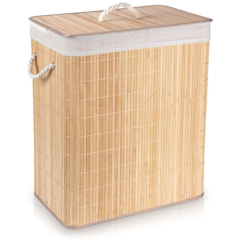 Beiger Wäschekorb aus Bambus, 90 l