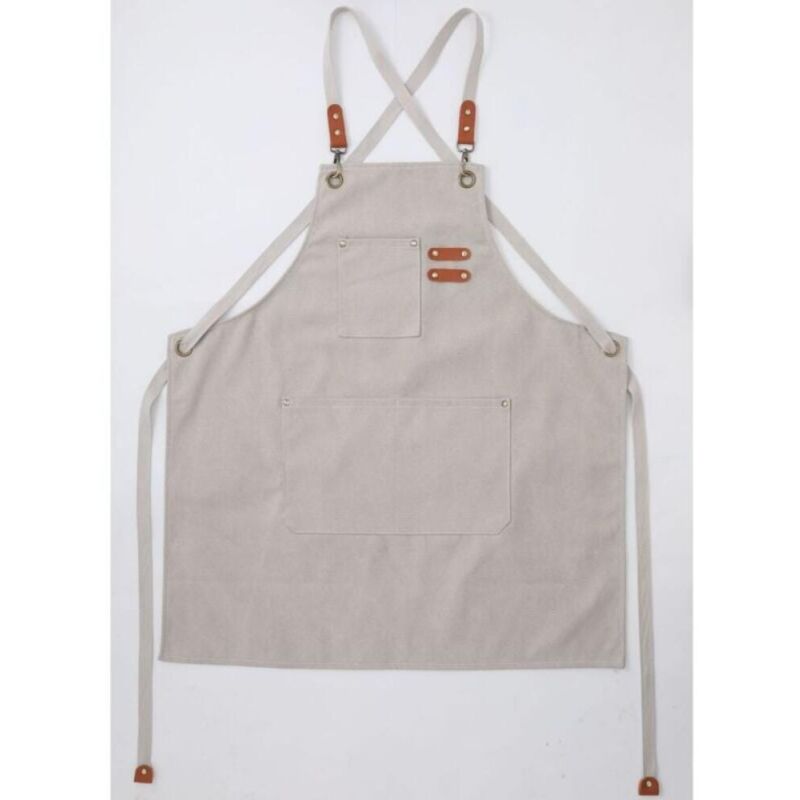 (Beige)Tablier Cuisine Homme Tabliers en Toile avec 3 Poches Imperméable et Réglable Apron pour Barbecue, Restaurant,Jardin, Charpentier，78 x 68cm