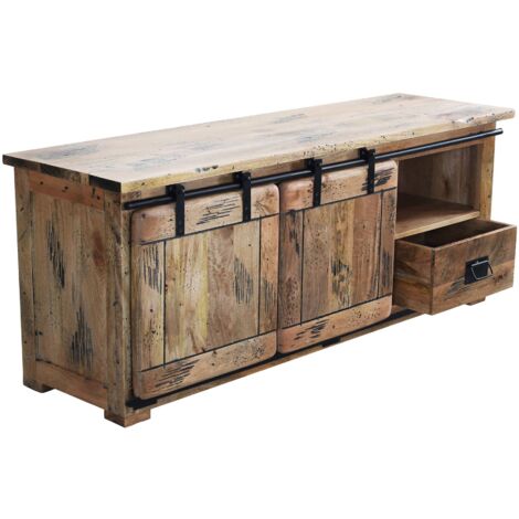 BEILY - porta tv legno di mango con 2 ante scorrevoli