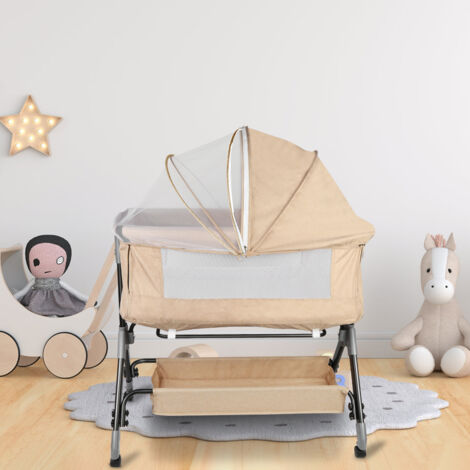 Beistellbett höhenverstellbar Babybett mit Rollen Moskitonetz 104x52x80-92cm cremefarben