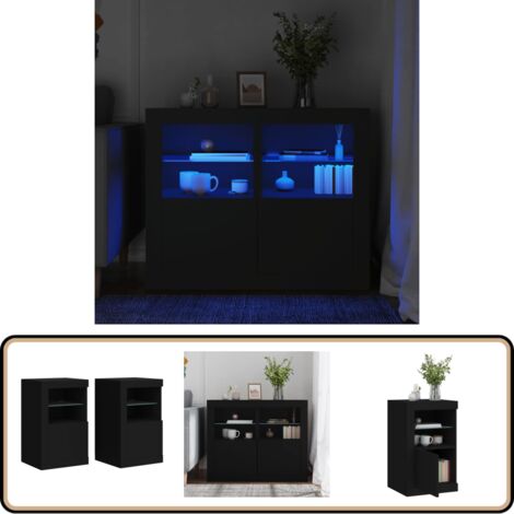 Beistellschränke mit LED-Leuchten 2 Stk. Schwarz Holzwerkstoff - Schreibtischlampe - Nachttischleuchte - Wohnzimmerschrank - Regal - TV-Stand