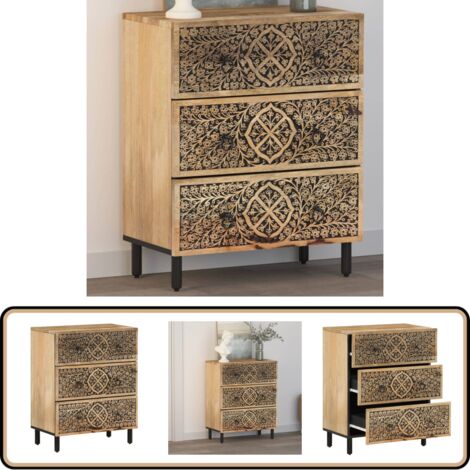 Beistellschrank 60x33x75 cm Massivholz Mango - Sideboard - Holzmöbel - Wohnzimmermöbel - Vintage Stil - Handgefertigt