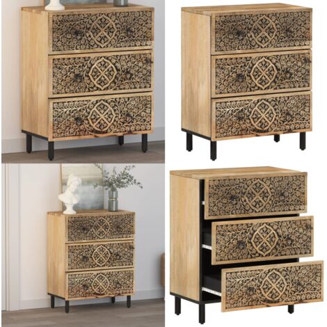 Beistellschrank 60x33x75 cm Massivholz Mango - Sideboard - Holzmöbel - Wohnzimmermöbel - Vintage Stil - Handgefertigt - Home & Living