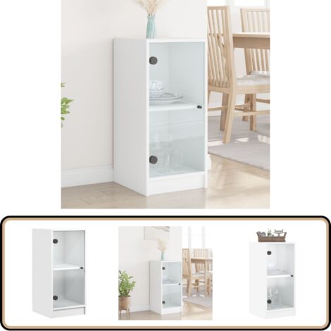 Beistellschrank mit Glastüren Weiß 35x37x75,5 cm - Sideboard - Vitrine - Wohnzimmertisch - Regal - Aufbewahrung