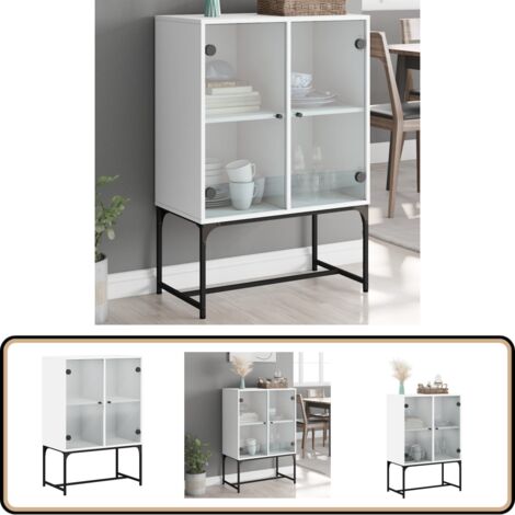 Beistellschrank mit Glastüren Weiß 69x37x100 cm - Schreibtisch - Regal - Wohnzimmermöbel - Aufbewahrungsschrank - Vitrine
