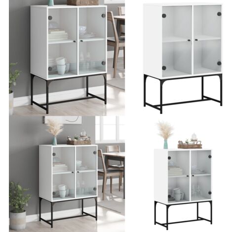 Beistellschrank mit Glastüren Weiß 69x37x100 cm - Schreibtisch - Regal - Wohnzimmermöbel - Aufbewahrungsschrank - Vitrine - Home & Living