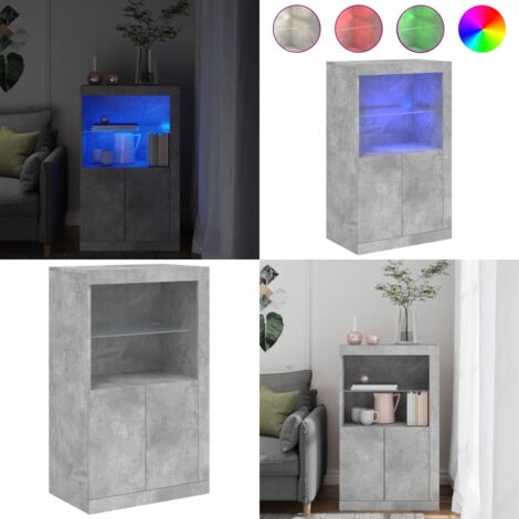 Beistellschrank mit LED-Leuchten Betongrau Holzwerkstoff - Schreibtischlampe - Nachttischleuchte - Wohnzimmerstil - Moderner Schreibtisch - Holzwerkstoffmöbel - Home & Living
