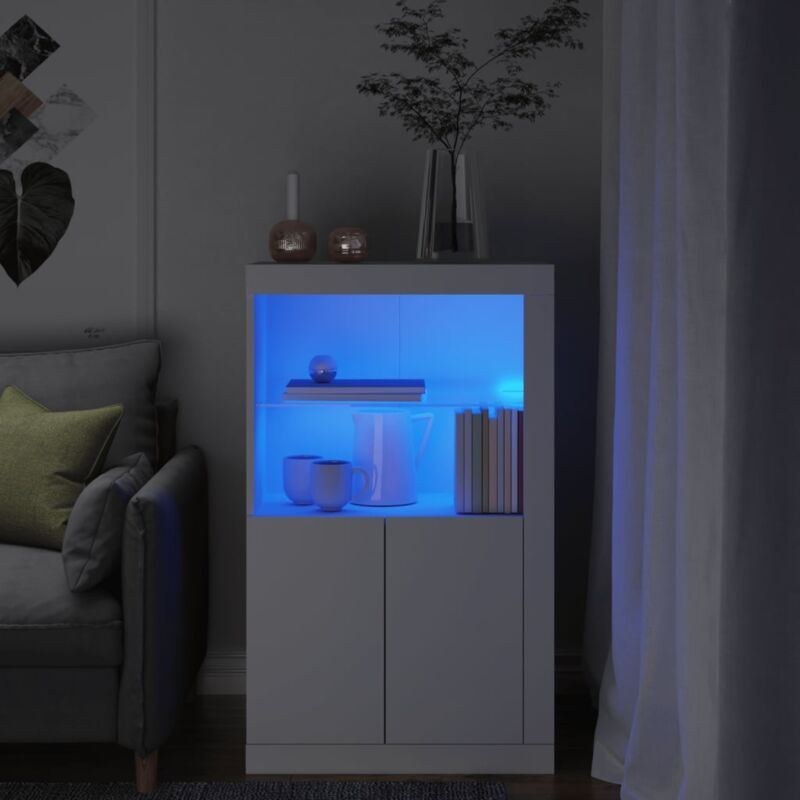 Beistellschrank Mit Led-leuchten Weiß Holzwerkstoff Vidaxl