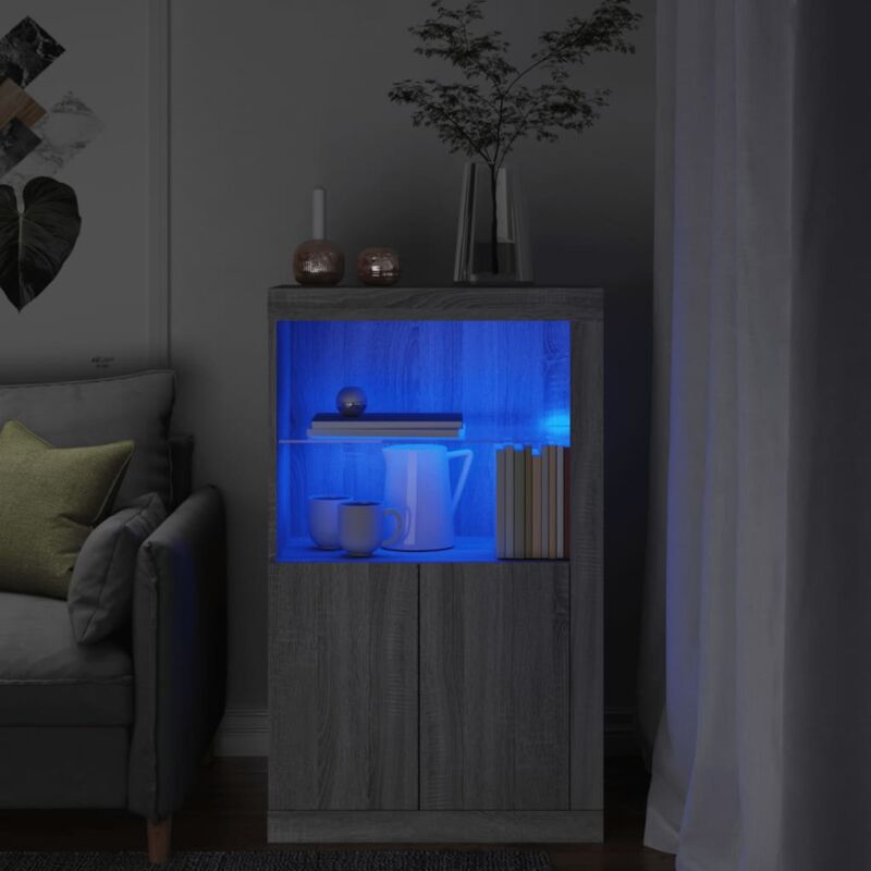 Beistellschrank Mit Led-leuchten Grau Sonoma Holzwerkstoff - Vidaxl