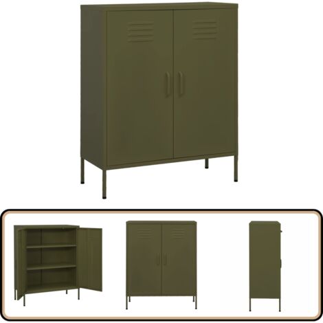 Beistellschrank Olivgrün 80x35x101,5 cm Stahl - Lagerschrank - Stauraum - Wohnzimmermöbel - Garderobe - Metallregal