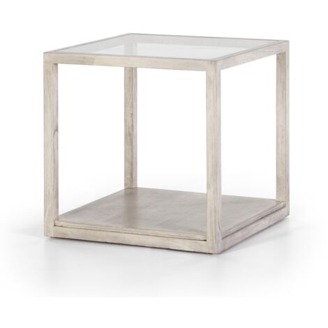 Beistelltisch 60X60X60 Glas/Holz Grauschleier