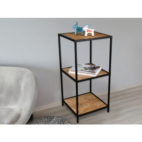 Beistelltisch AVELIN Metallgestell Schwarz, Tischplatten Holzoptik, Höhe 85cm