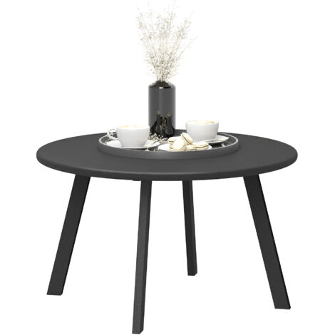 Beistelltisch Balkontisch aus Metall Rund Kaffeetisch wetterfest Gartentisch Ø70 x 42H cm Dunkelgrau