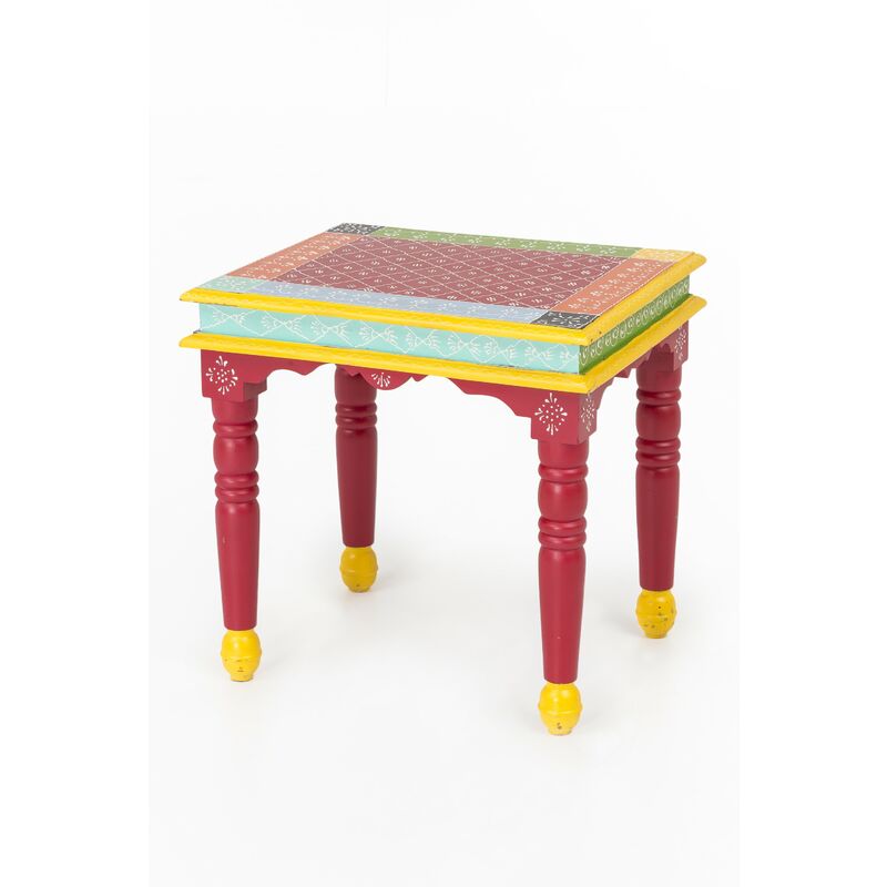 Beistelltisch Colourfull India Akazie massiv Couchtisch Wohnzimmer Tisch bunt A00000333