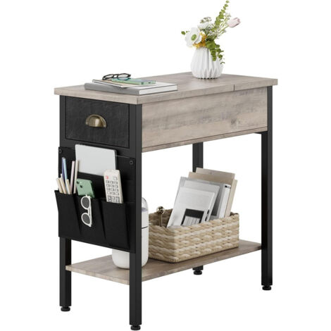 Beistelltisch, Couchtisch, Nachttisch, klappbare Tischplatte, mit Ablage und Stofftasche, für Wohnzimmer, Schlafzimmer, Grau