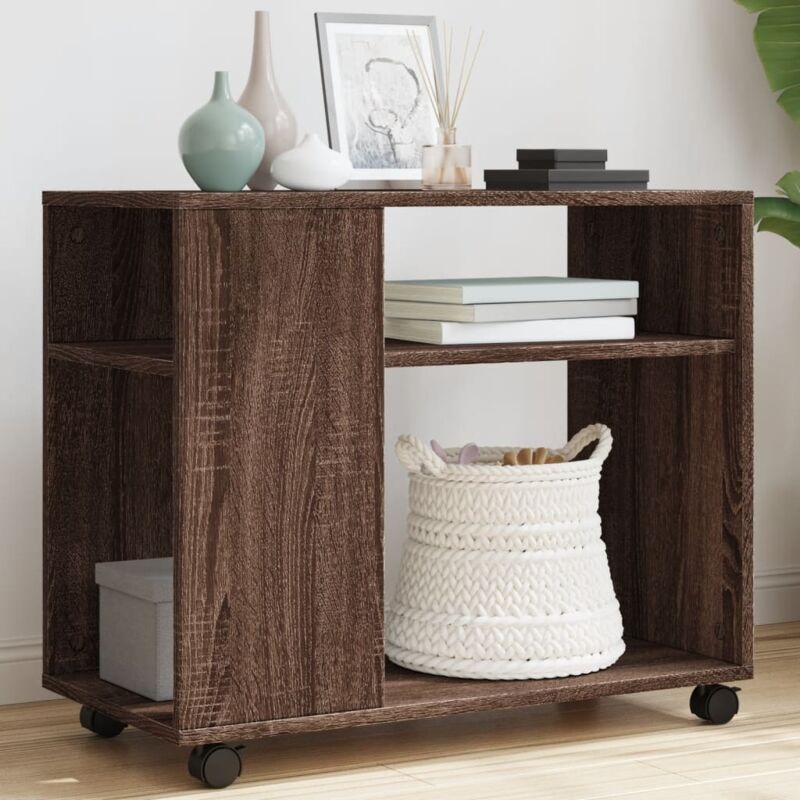 Vidaxl - Beistelltisch Mit Rollen Braun Eiche 70x35x60 Cm Holzwerkstoff