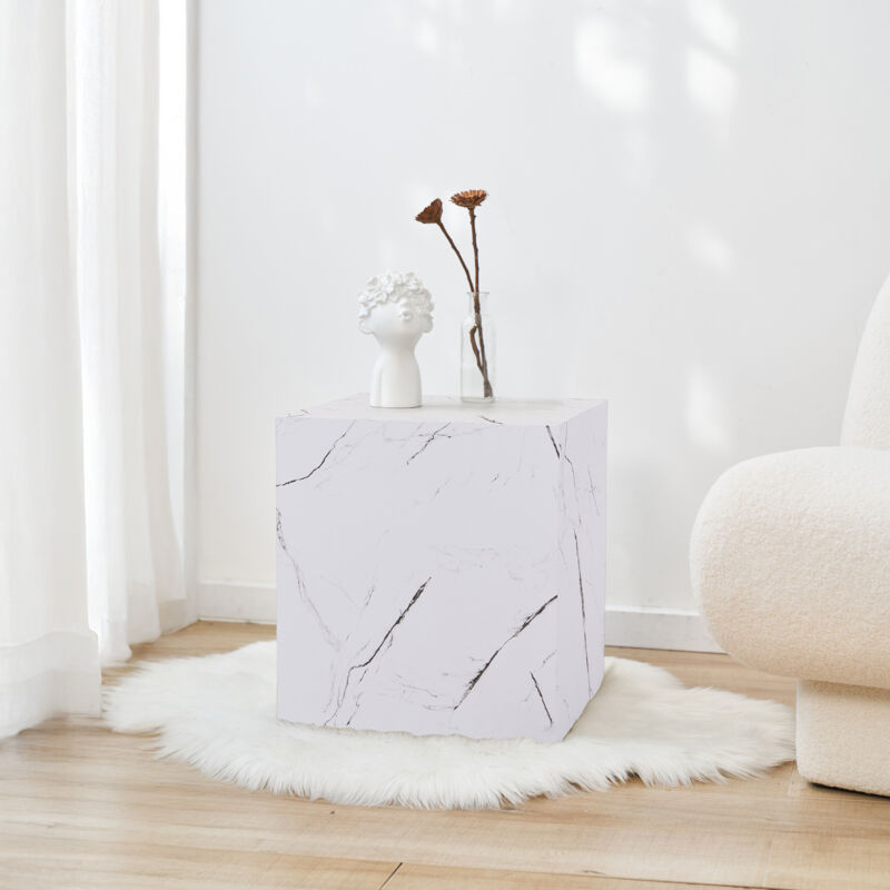 [en.casa] - Beistelltisch Ellelu 45x40x40 Cm Marmoroptik, Weiß