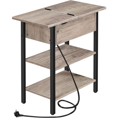 Beistelltisch, Flip-Top Sofatisch mit Ladestation und Ablagefläche, Schmaler Nachttisch für kleine Räume, Schlafzimmer, Wohnzimmer, Stabile, HOOBRO EBG342BZ01