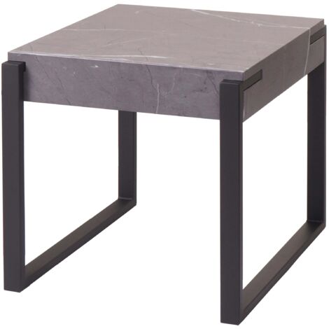 Beistelltisch HHG-997, Kaffeetisch Nachttisch Loungetisch Couchtisch, Metall 51x50x54cm Marmor-Optik grau