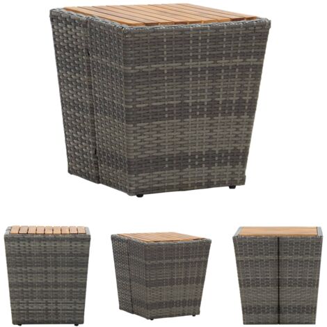 Beistelltisch im Freien - vidaXL Beistelltisch Grau 41,5×41,5×43 cm Poly Rattan & Massivholz - Beistelltisch aus Holz