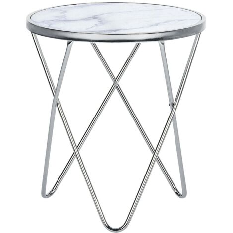 Beistelltisch MERIDIAN Sicherheitsglas Marmor Optik / Silber