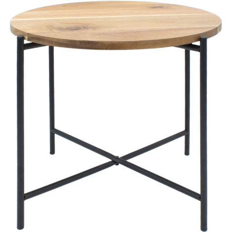 Beistelltisch mit Akazien Tischplatte - 45 x 40 cm - Couchtisch mit Holz Platte und Metall Gestell - Sofatisch Teetisch Kaffeetisch Blumenhocker
