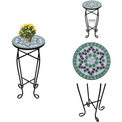Beistelltisch Mosaik Grün und Weiß - Blumentopf - Gartentisch - Pflanzenstand - Dekoration - Outdoor Möbel