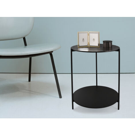 MIRRORS AND MORE Beistelltisch PINA rund Metallgestell und Tischplatten in Schwarz Höhe 60cm