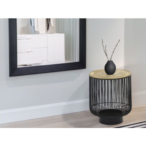 Beistelltisch RINA Korbtisch Metall Schwarz und Tischplatte Gold, Höhe 46cm