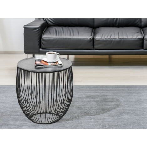Beistelltisch RINA Korbtisch Metall Schwarz und Tischplatte Silber, Höhe 42cm