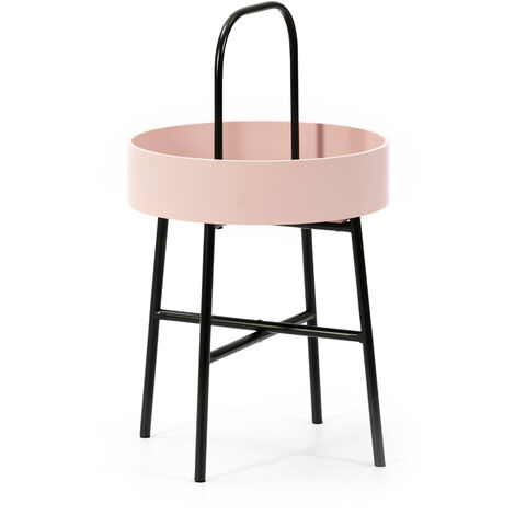 Beistelltisch Runder Couchtisch ELIA mit rosa Mdf-Platte und mattschwarzem Metallgestell / Durchmesser: 40 cm