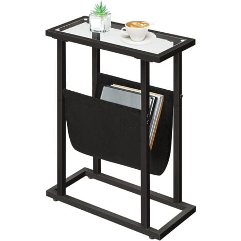 Beistelltisch, schmaler Bett-Beistelltisch, Beistelltisch aus gehärtetem Glas, Kleiner Beistelltisch mit Zeitschriftenhalter, Sofa-Beistelltisch für Wohnzimmer, platzsparend, HOOBRO EBK78BZ01