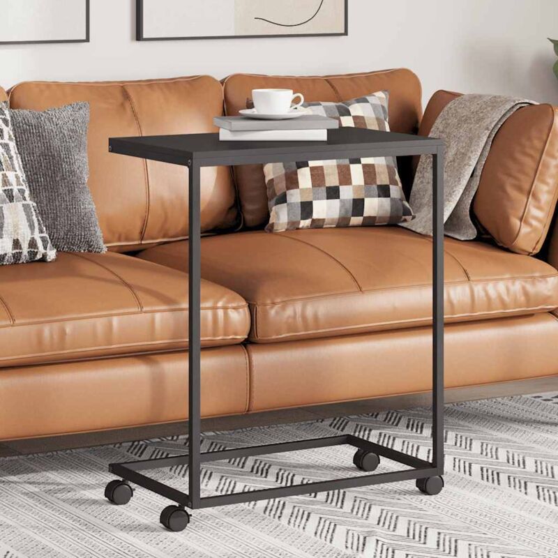 Vidaxl - Beistelltisch Mit Rollen Schwarz 55x35x70 Cm Holzwerkstoff