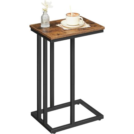 Beistelltisch, Sofatisch, C-Form, kleine Kaffeetisch, 45.9 x 24.8 x 63.5 cm, Wohnzimmertisch mit verstellbare Füße, Metallgestell, Industrie-Design, HOOBRO EBF02SF01 - Dunkelbraun